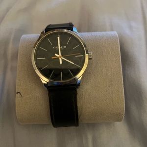 Coach designer Black leather logo graphic Mens watch needs battery & band